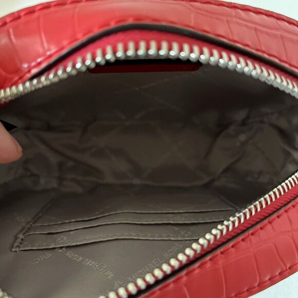 New Michael Kors Jet Set Glam Croc Small Oval Crossbody Bag Bright Red - Picture 5 of 5